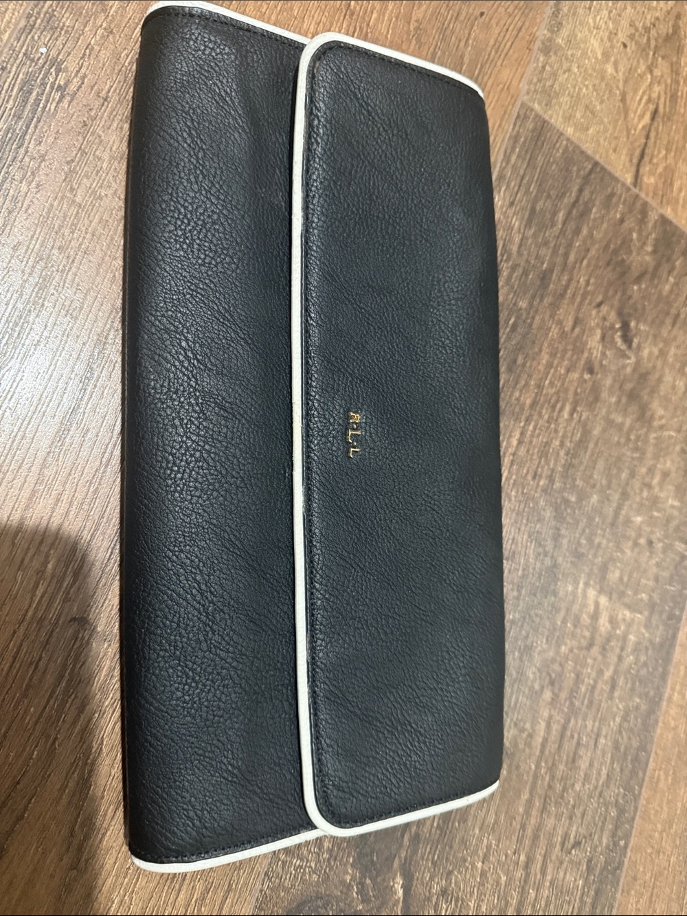 Ralph Lauren Black Leather Clutch with White Trim
